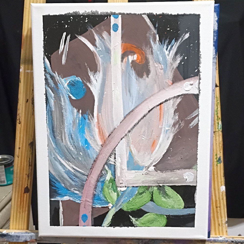 Modern Abstract Canvas with Blue and Green Highlights